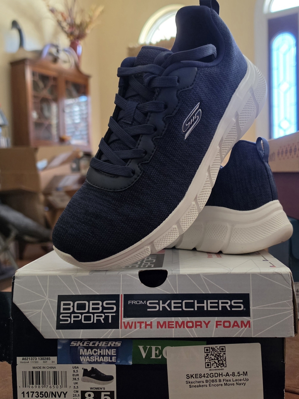Skechers BOBS Sport Navy and White Women's Athletic Slip-On Sneakers Size 8.5 M